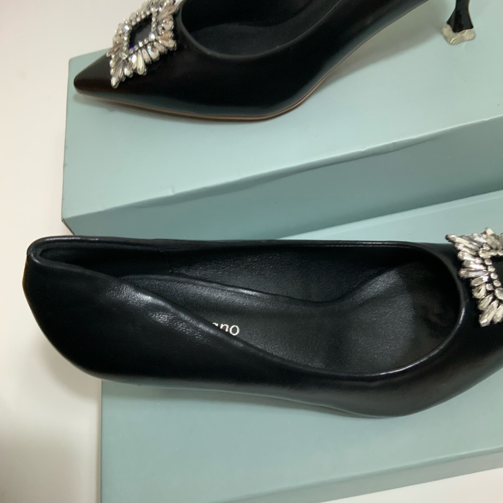 C.PARAVANO Black Crystal Buckle Pumps Size 6.5 US / 37 EU Kitten Heels Elegant - Picture 8 of 10